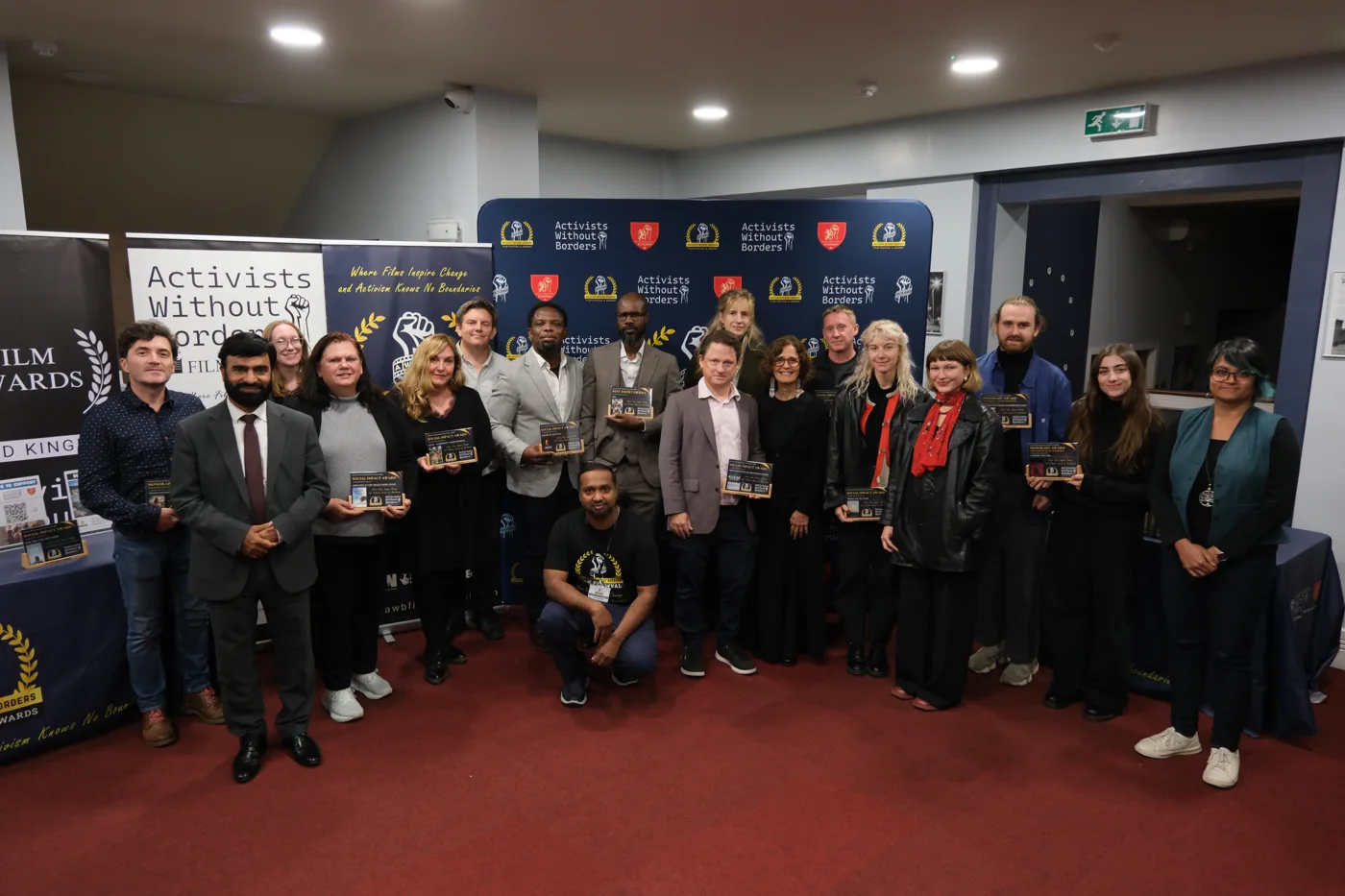 Award winners and guests at the Activists Without Borders Film Festival awards ceremony in Reading