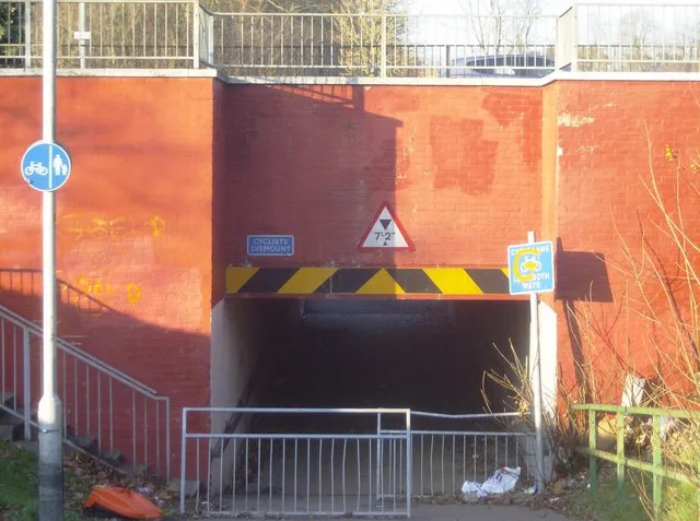 The mouth of the underpass beneath the A4 Bath Road, photographed in December 2007. Brickwork like this is what the mural will cover.