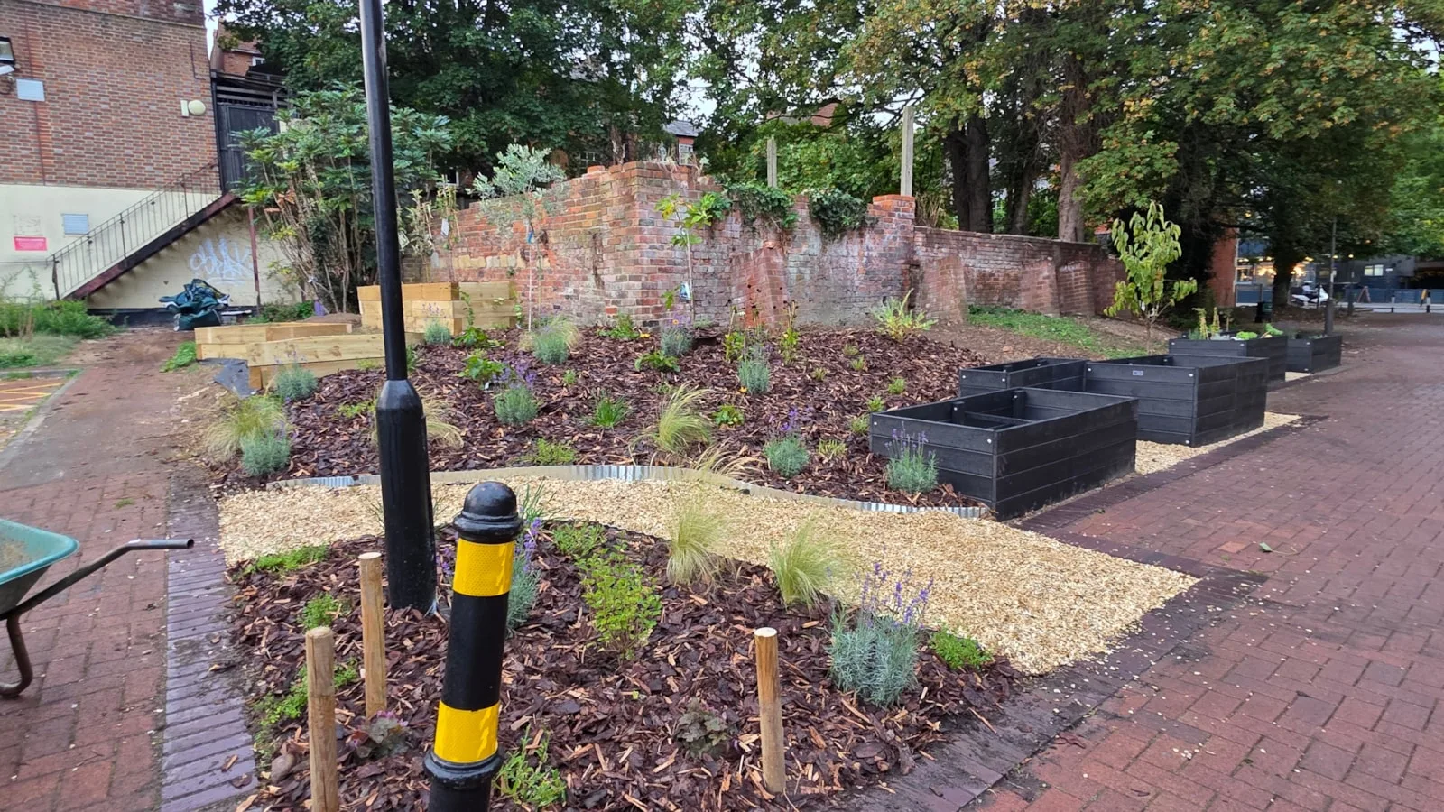 The new community garden next to Reading Civic Centre after the first phase of volunteer work, in a photograph released by the council.